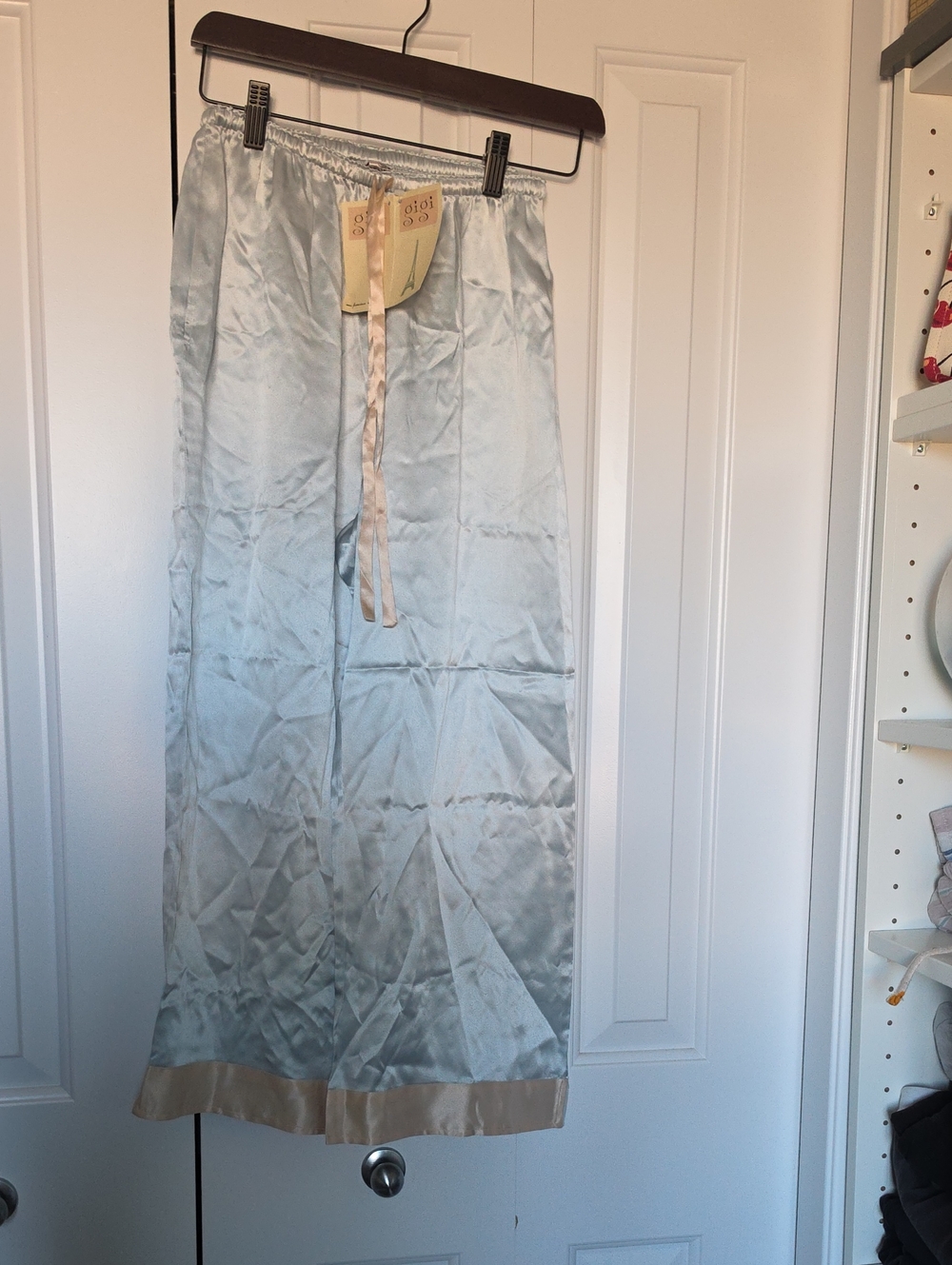 Silk-Blend Matching Set Satin Pants And Cropped Corset Cami with Contrast Hem